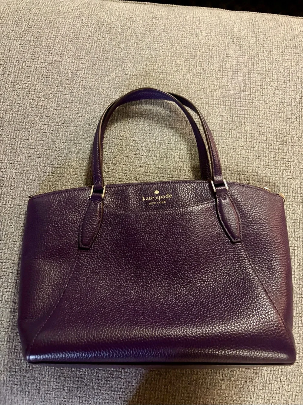 kate spade Pebbled Leather Satchel in Deep Purple with Gold Logo